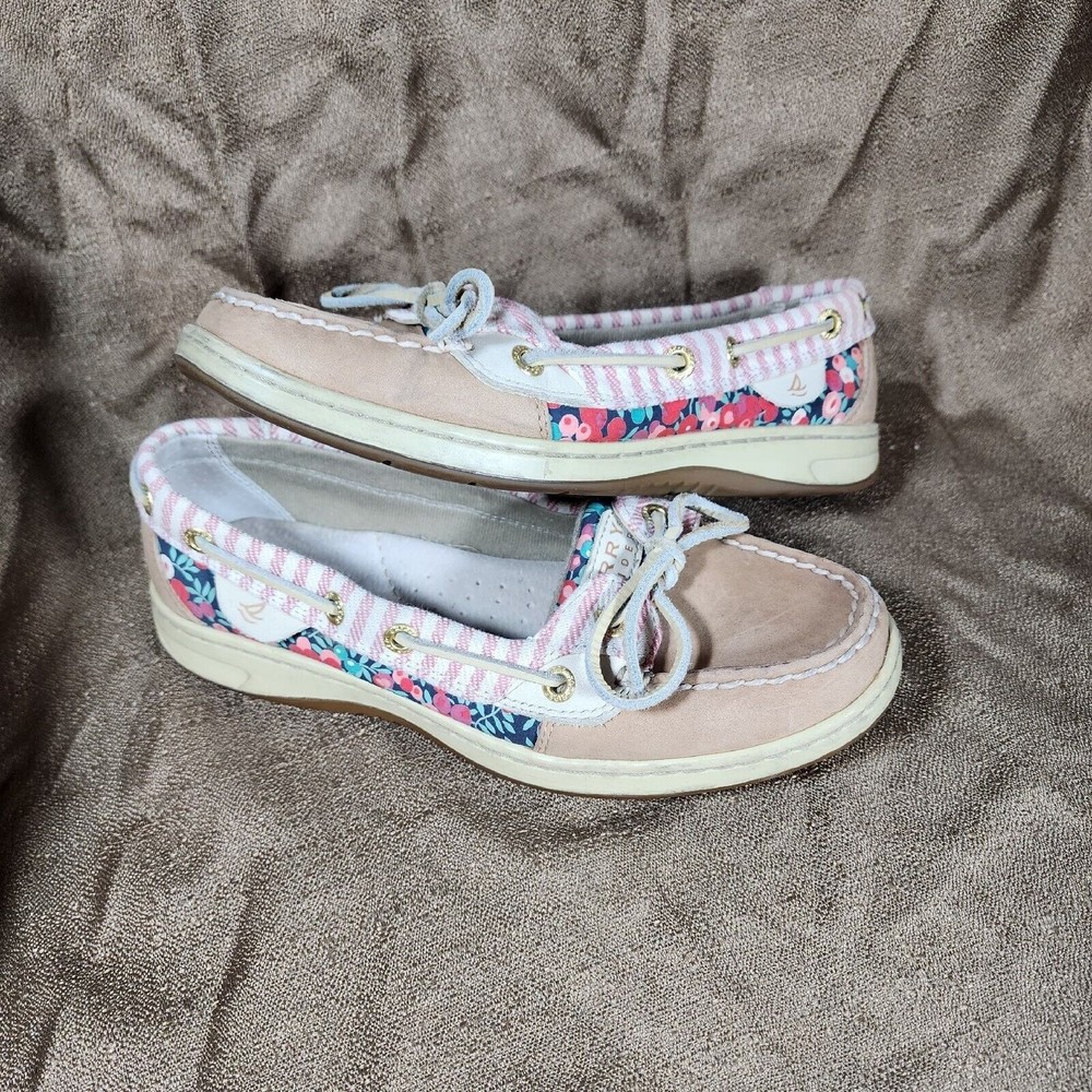 Sperry Woman Topsider Angelfish Stripes/Flowers Slip On Boat Shoes Sz 6 Used